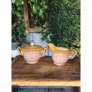 Noritake Hand Painted Porcelain Creamer & Sugar Set Lusterware Vintage 1930s
